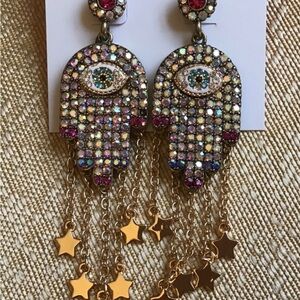 Gold Hamsa Crystal Chandelier Earrings
